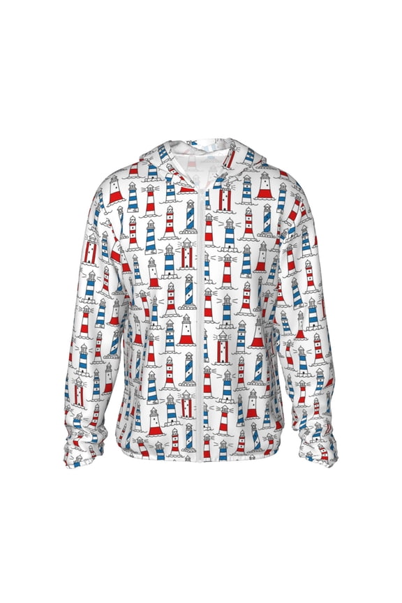 Lighthouse And Beacon Print Unisex Sun Protection Hoodie,UPF 50+ Light Jacket,Full Zip Sun Protection Hoodie,Long Sleeve Sun Shirts,for Outdoor Activities-Small