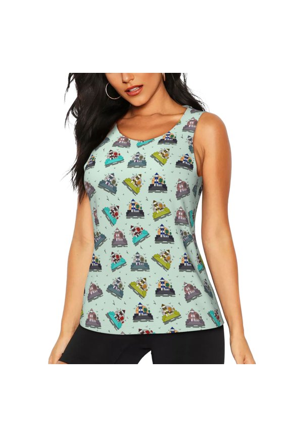 Lighthouse Print Women's Workout Tank Top,Athletic Racerback Sports Tank,Tops Sleeveless Running Loose Fit Yoga Tops,Active Shirts for Yoga, Running, and Gym-Small