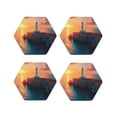 thumbnail image 1 of Fuzoiu Lighthouse At Sunset Coast Print Leather Coasters Set,Drink Coasters Set of 4,for Tabletop Protection, Durable PVC Coasters,Home Décor and Housewarming Gift-Hexagon, 1 of 6