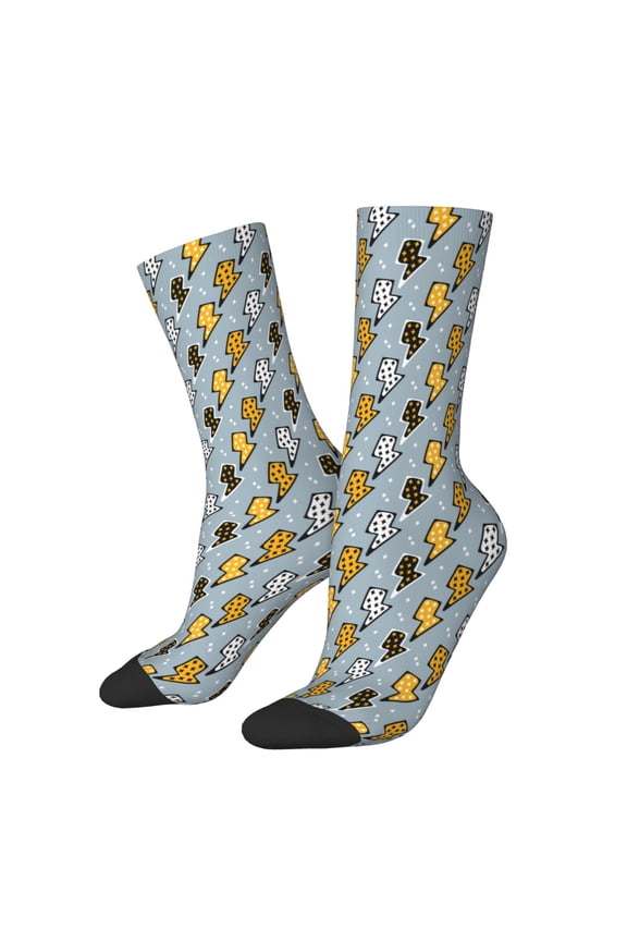 Lightning Bolts Print Athletic Crew Socks for Men & Women,Casual Crew Socks,Above Ankle Crew Socks for Business, Casual