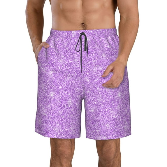 Fuzoiu Lilac Glittering Print Men's Beach Shorts,Men's Swim Trunks,Quick Dry Board Shorts with Pockets,Men's Bathing Suits for Surfing, Running, and Casual Wear-XX-Large