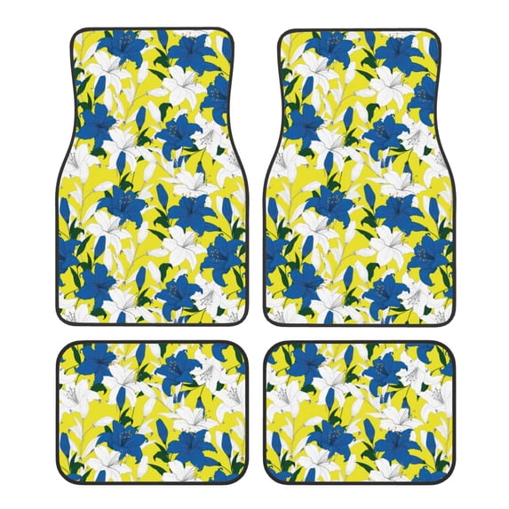 Fuzoiu Lilies Flowers Print Carpet Floor Mats for Car,Car Foot Mat Set,Universal Fit 4 Piece Mat Pad Set,Fits Most Cars Trucks Vans Sedans SUV Auto Carpet Mat Se