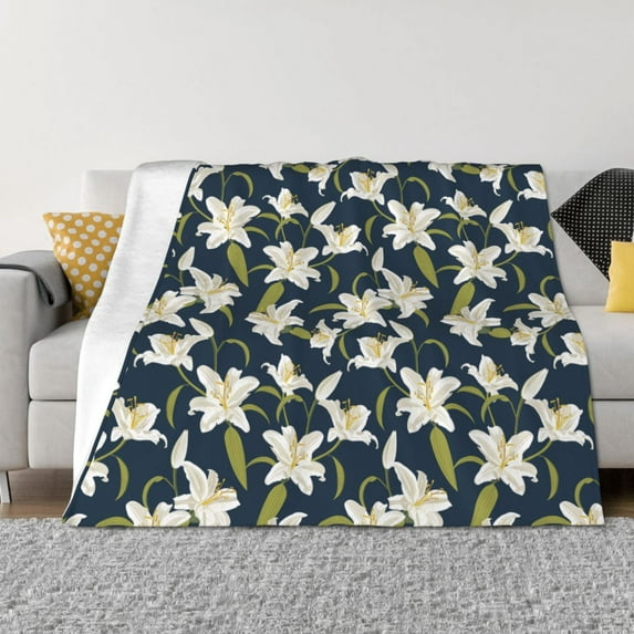 Fuzoiu Lilies Flowers Print Flannel Blanket,Throw Blanket,Flannel Home Decor,Fleece Bed Blankets,Cozy Soft Blanket for Bed, Sofa, Camping, and Travel-80"x60"