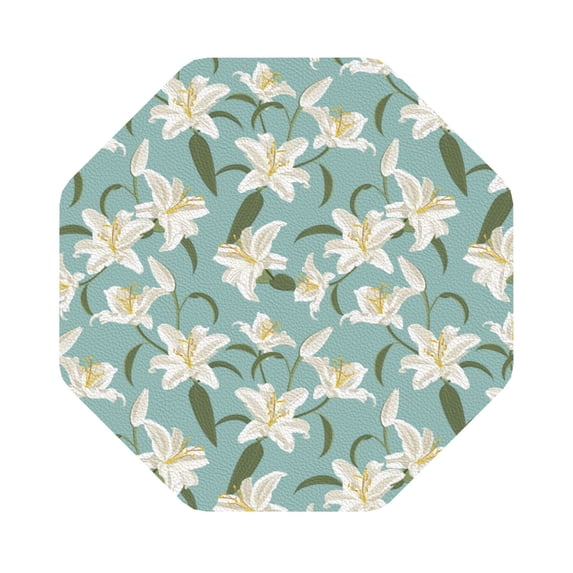 Fuzoiu Lilies Flowers Print Leather Coasters Set,Drink Coasters Set of 6,for Tabletop Protection, Durable PVC Coasters,Home Décor and Housewarming Gift,Octagon