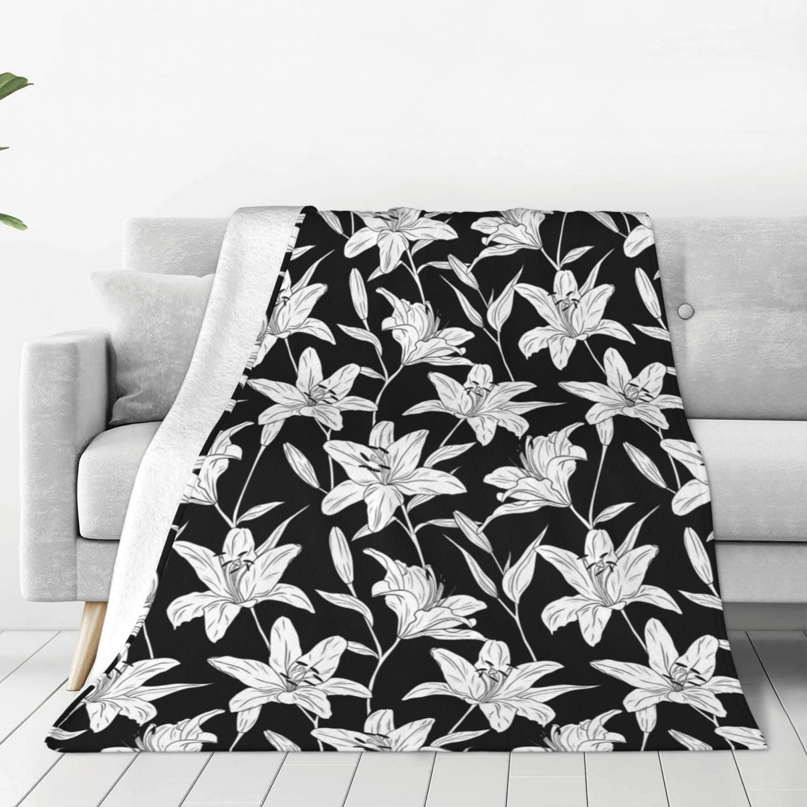 Berry Flowers Black Ultra-Soft Micro Fleece Blanket 40