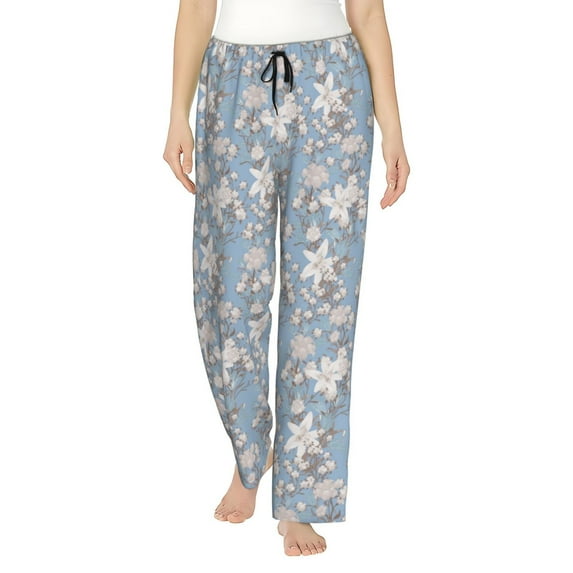 Fuzoiu Lily Flower Print Women's Pajama Pants,Lounge Pants with Drawstring and Pockets, Casual Pjs Sleep Bottoms, Women's Sleep Pants-X-Large