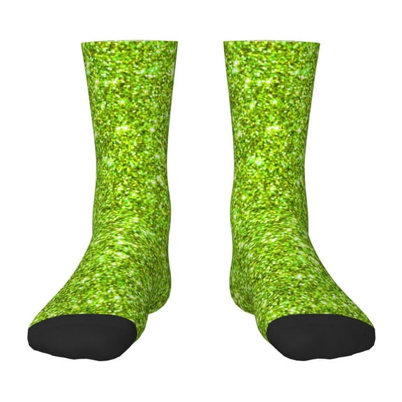 Fuzoiu Lime green glitter Print Kids Socks For Boys Girls,Grip Crew Socks with Non Slip,Lightweight Stretch Crew Socks,Toddlers Crew Boot Socks