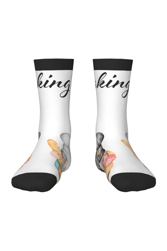 Little Chef Gnome Print Kids Socks For Boys Girls,Grip Crew Socks with Non Slip,Lightweight Stretch Crew Socks,Toddlers Crew Boot Socks