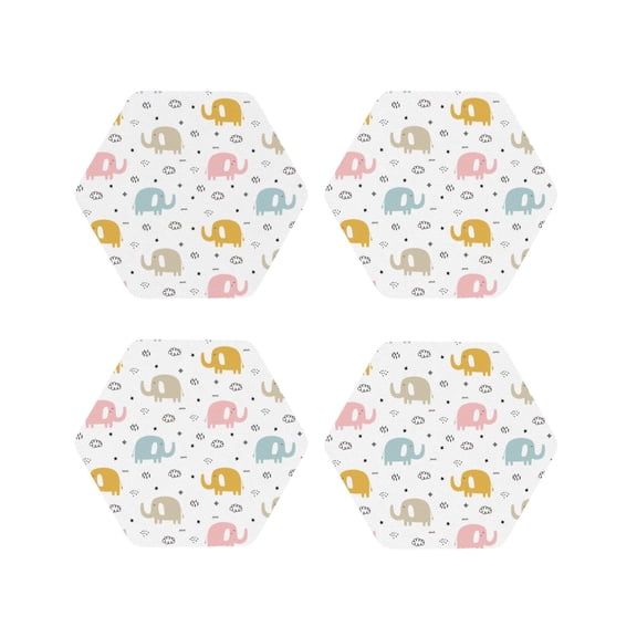 Fuzoiu Little Elephant Print Leather Coasters Set,Drink Coasters Set of 4,for Tabletop Protection, Durable PVC Coasters,Home Décor and Housewarming Gift-Hexagon