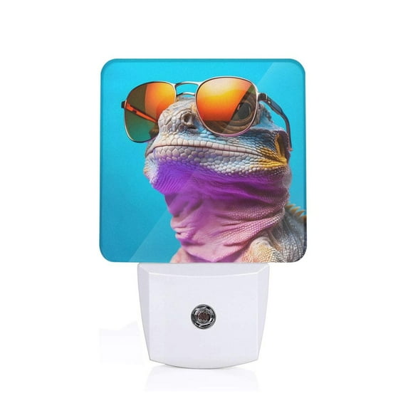Fuzoiu Lizard With Sunglasses Colorful Print Dusk to Dawn LED Night Light with Light Sensor, Energy-Efficient Touch-Safe Night Lamp for Home, Office, and Kids' Rooms-US