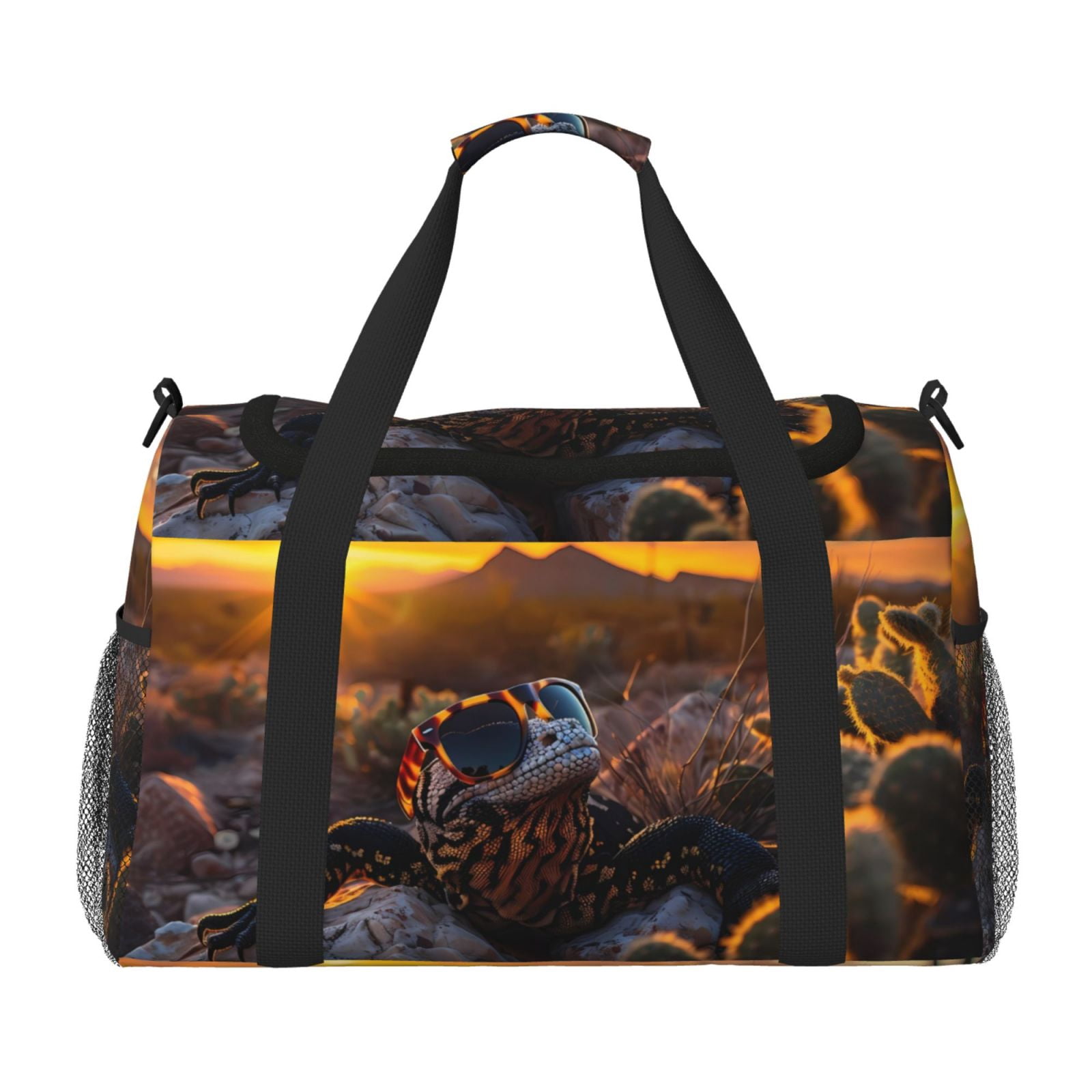 Fuzoiu Lizard With Sunglasses Sunset Print Travel Duffle Bag,Carry On Tote Bags,Duffel Bag,Sport Gym Bag, Hospital Bag for Labor and Delivery, Overnight Bag,Luggage Bag