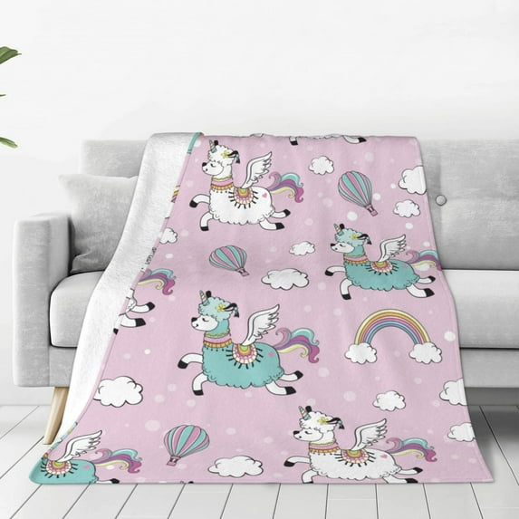 Fuzoiu Llama Unicorn and Rainbow Print Ultra-Soft Micro Fleece Blanket,All Seasons Flannel Throw, Lightweight Blanket for Bed, Sofa, Couch, Movie Night, Camping, and Travel-50"x40"