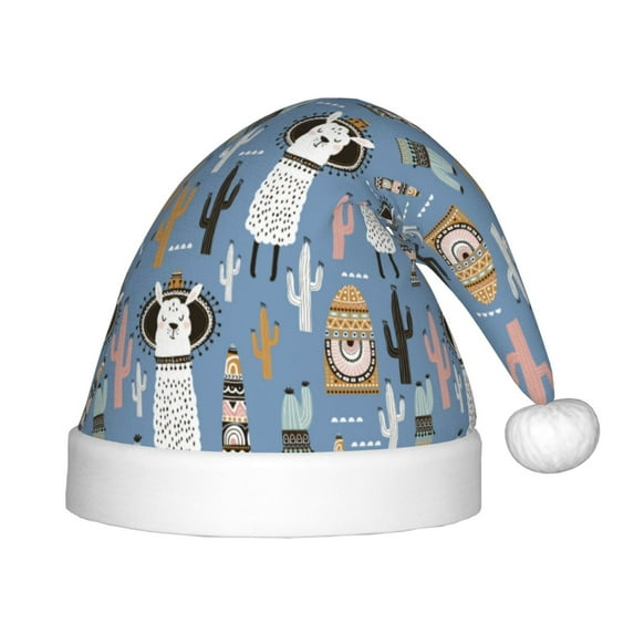 Fuzoiu Llamas And Cactus Print Santa Hat Christmas Hat for kids,Santa Hats with Pompom, Unisex Xmas Holiday Hat for Christmas New Year Festive Party Supplies