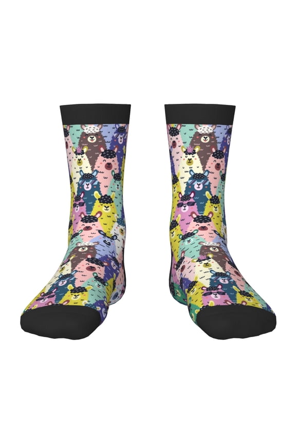 Llamas Colorful Print Kids Socks For Boys Girls,Grip Crew Socks with Non Slip,Lightweight Stretch Crew Socks,Toddlers Crew Boot Socks