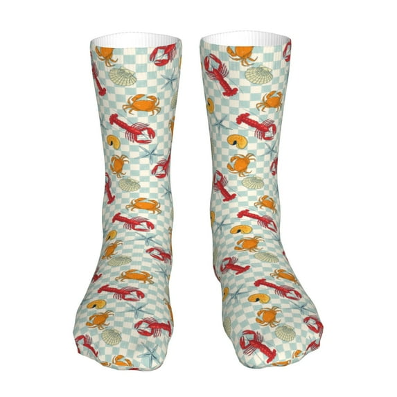 Fuzoiu Lobster Sea Shell Print Crew Socks,Casual Athletic Gym LightWeight Thin Socks,Casual Crew Socks for Men Woman,Calf Length Crew Socks