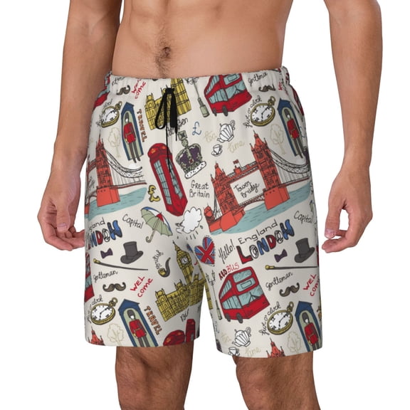 Fuzoiu London Landmark1 Print Men's Swim Shorts,Quick-Dry Double-Layer Swim Trunks,Board Trunks,Beach Shorts Swimwear Bathing Suits-X-Large