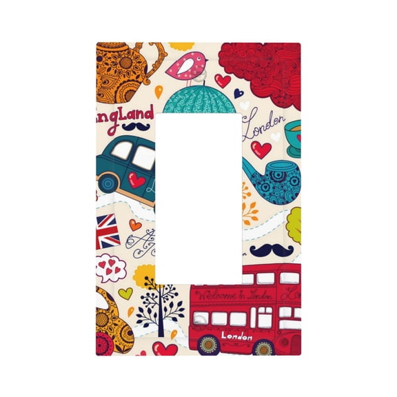 Fuzoiu London Symbols Print Single Duplex Outlet Cover Plate, Light Switch Cover, for Receptacle Light Switch, Switch Cover Decorative Wallplate-Style U