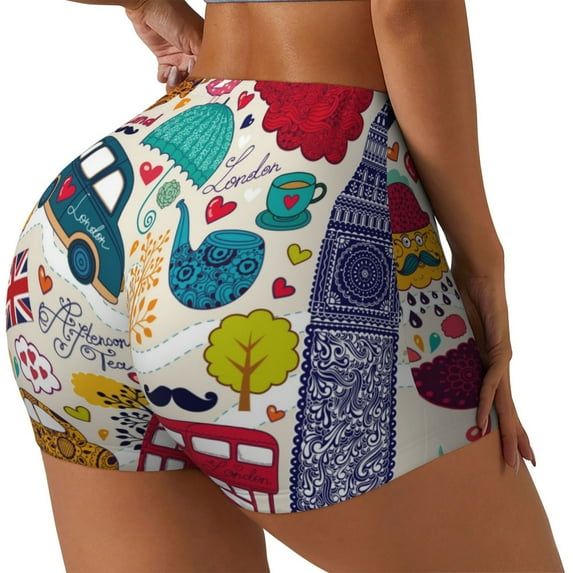 Fuzoiu London Symbols Print Women's Workout Shorts,Workout Biker Shorts Women,Exercise Fitness Shorts,Scrunch Short, Athletic Shorts for Gym Yoga Running Sport Active-XX-Large