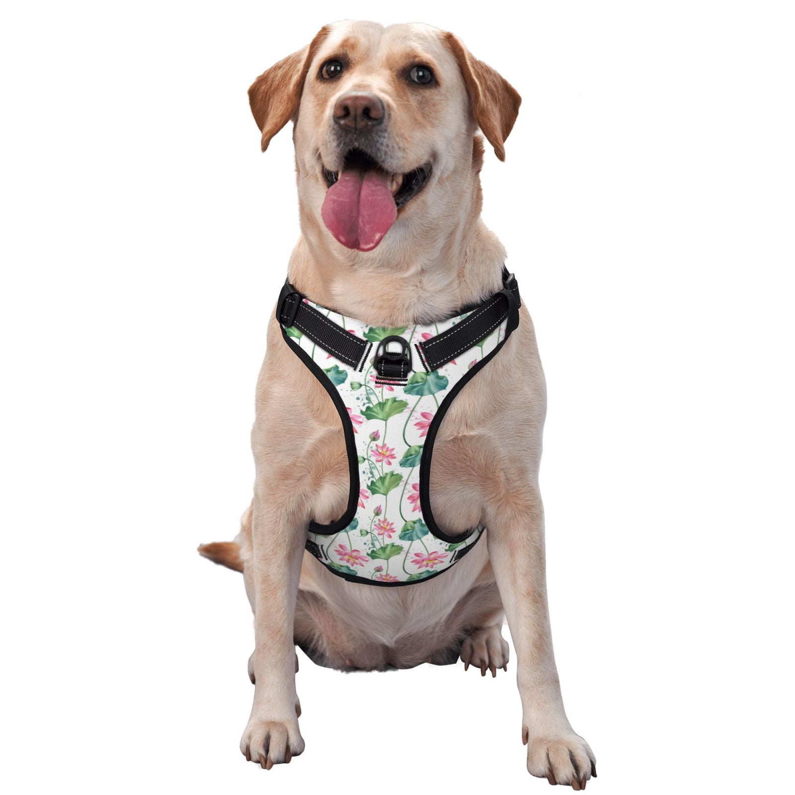 Fuzoiu Lotus Flower Print Reflective Dog Harness,Adjustable, Breathable Pet Vest,Dog Harness No Pull,No Choke Pet Vest for Small, Medium, and Large Dogs-Large