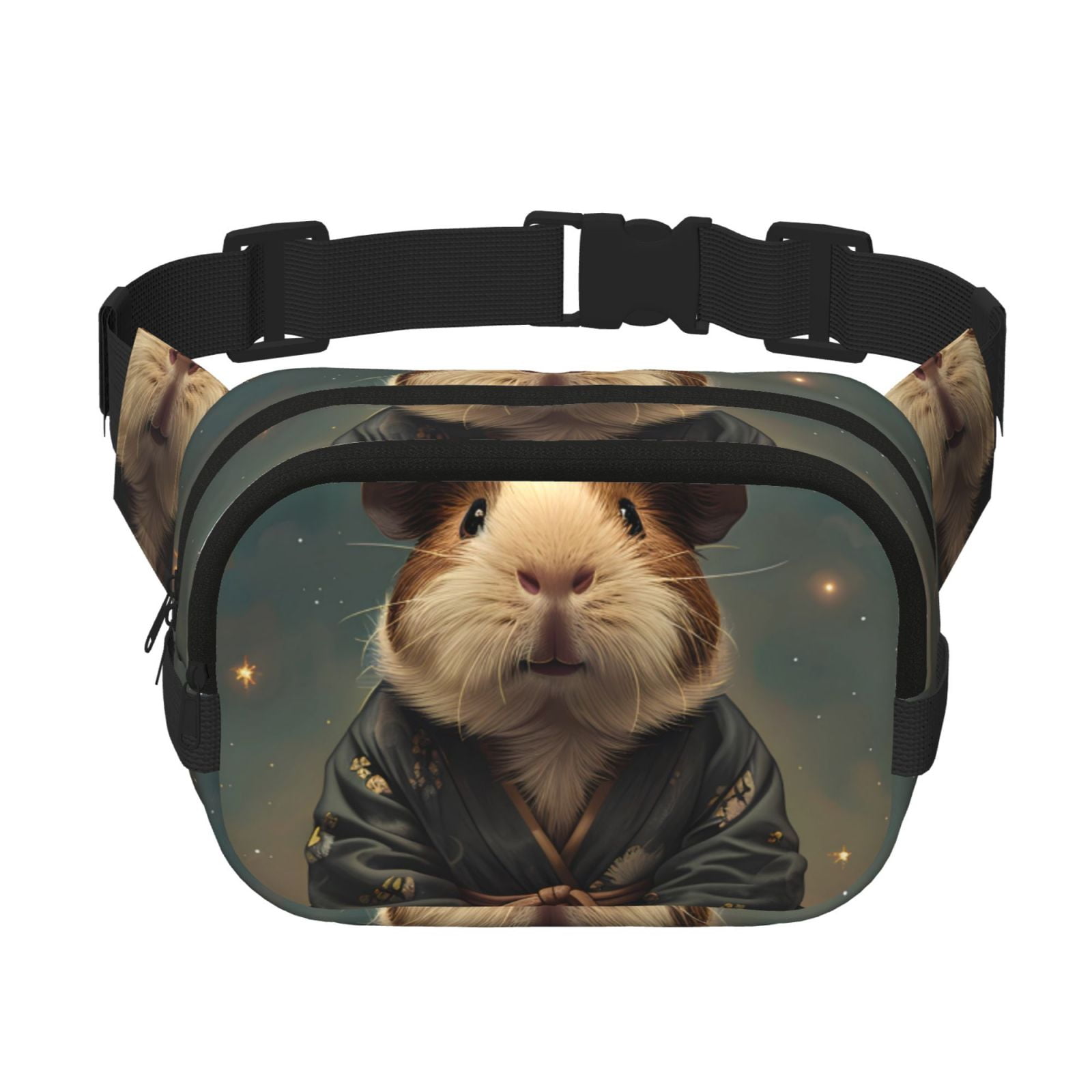 Fuzoiu Lotus Leaf Starry Sky Guinea Pig Print Unisex Square Double Layer Waist Bag,Crossbody Fanny Pack Travel Workout Accessory