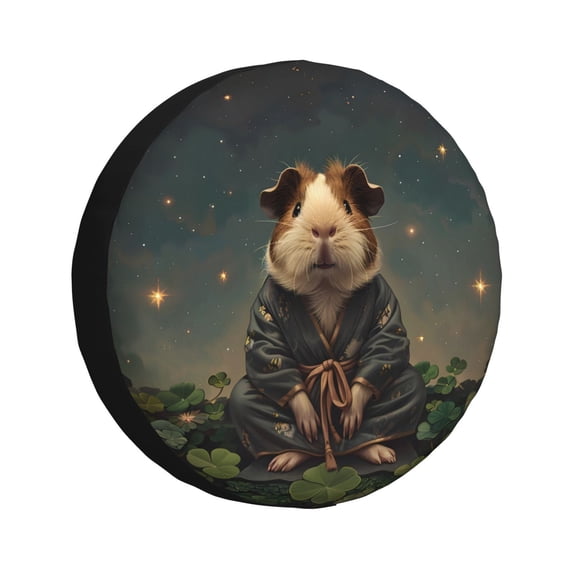 Fuzoiu Lotus Leaf Starry Sky Guinea Pig Print Universal Spare Tire Cover with Buckle Strap, Waterproof Wheel Covers for Jeep, Trailer, RV, Truck and All Car-15 inch