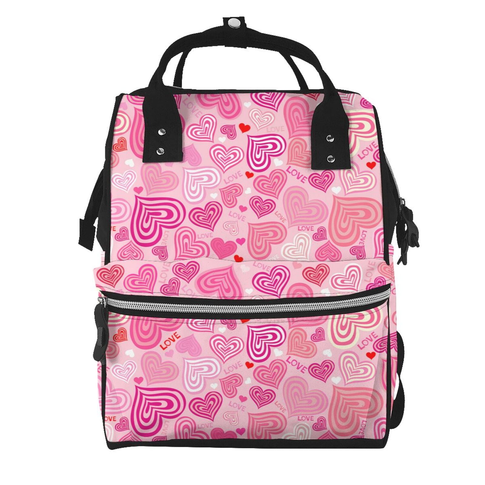 Fuzoiu Love Print Diaper Bag Backpack,Baby Essentials Travel Tote,Multi function Waterproof Diaper Bag, Travel Essentials Baby Bag - Unisex