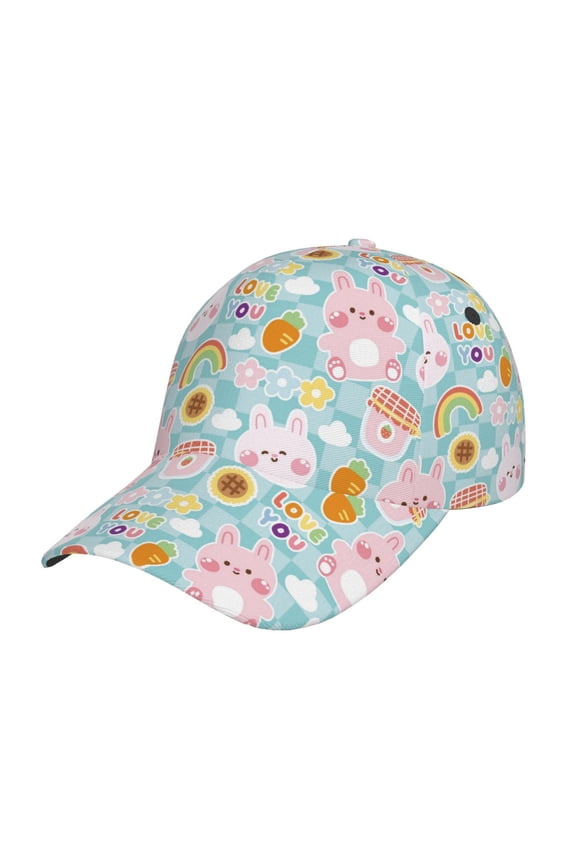 Love You Rabbit Print Adjustable Baseball Cap for Men and Women, Unisex Sports Hat, Sun Protection Hat for Running Workouts and Outdoor Activities All Seasons