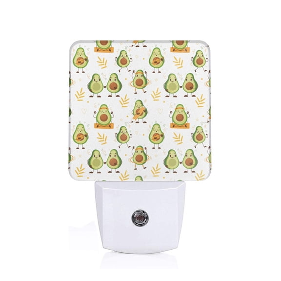 Fuzoiu Lovely Avocado Print Dusk to Dawn LED Night Light with Light Sensor, Energy-Efficient Touch-Safe Night Lamp for Home, Office, and Kids' Rooms-US