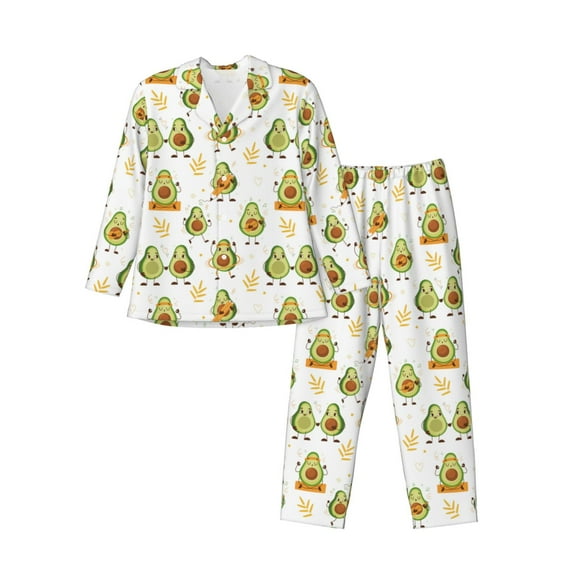 Fuzoiu Lovely Avocado Print Men's Long-Sleeved Pajama,Lounge Button Down Nightwear,Mens Notch Collar Pajama Set -X-Large