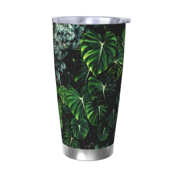 Fuzoiu Lush Foliage Green Plant Print 20oz Tumbler, Stainless Steel Vacuum Insulated Car Cup, Insulated Coffee Mug,Travel Mug with Lid,Thermal Cup for Outdoor-Without Straw