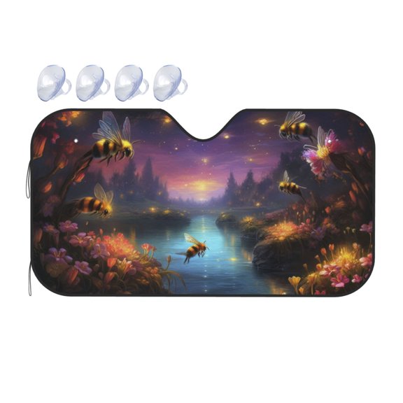 Fuzoiu Magical Bees Twilight River Print Car Windshield Sunshade,Foldable Reflective Sun Visor,Windshield Sun Shade,UV Rays Sun Visor Shade,Auto Front Sun Shield Shade-Small