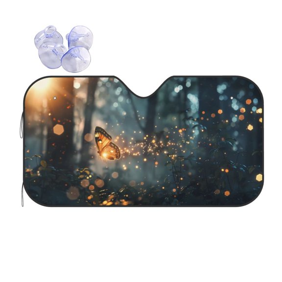 Fuzoiu Magical Butterfly In Forest Print Car Windshield Sun Shade,Block Uv Rays Sunshade,Foldable Front Window Sun Visor Protector for Car,SUV,Truck-Keep Vehicle Cool-Magical Butterfly In Forest