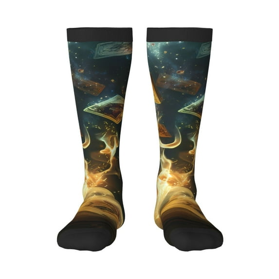 Fuzoiu Magical Tarot Reading Print Adult Stockings,Crew Socks,Unisex Fashion Socks, Casual Sports Socks,Comfortable Crew Socks for Everyday Wear and Sports