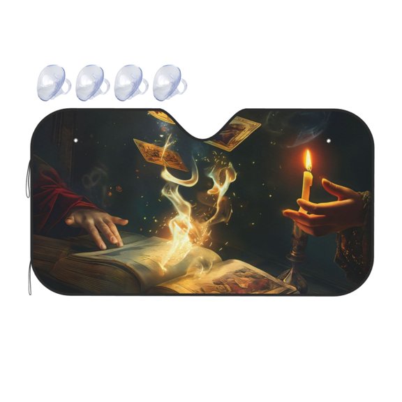 Fuzoiu Magical Tarot Reading Print Car Windshield Sunshade,Foldable Reflective Sun Visor,Windshield Sun Shade,UV Rays Sun Visor Shade,Auto Front Sun Shield Shade-Small