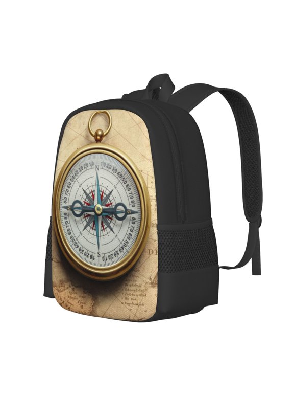 Magnetic Old Compass On World Map Print Large Capacity Backpack,Travel Backpack,Laptop Bag,College School Rucksack Bag,for School, Travel & Outdoor Activities