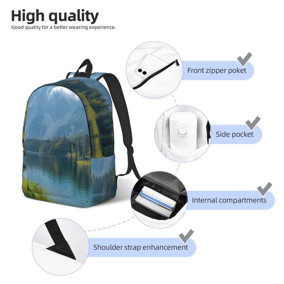 Fuzoiu Majestic Deer Mountain Lake Print Canvas Backpack,Lightweight Travel Daypack,School Backpack Purse for Women Men, Casual Aesthetic Backpack