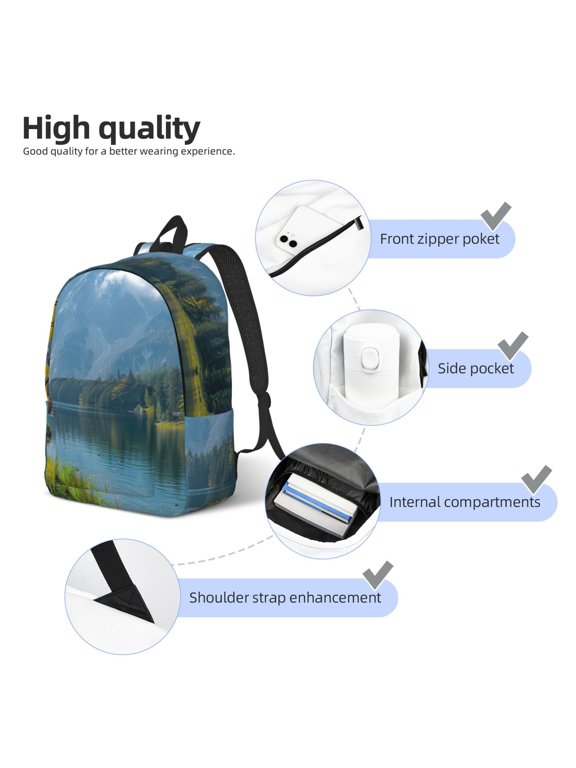 Majestic Deer Mountain Lake Print Canvas Backpack,Lightweight Travel Daypack,School Backpack Purse for Women Men, Casual Aesthetic Backpack