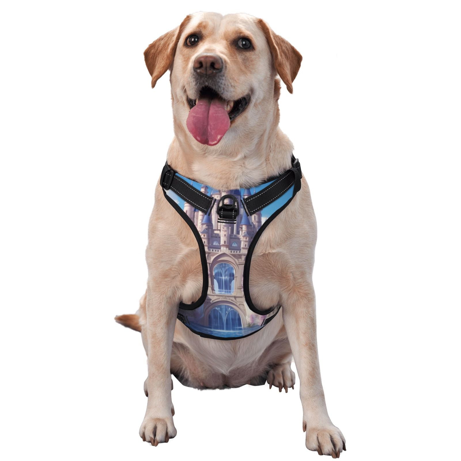Fuzoiu Majestic Fantasy Castle Print Reflective Dog Harness,Adjustable, Breathable Pet Vest,Dog Harness No Pull,No Choke Pet Vest for Small, Medium, and Large Dogs-X-Large