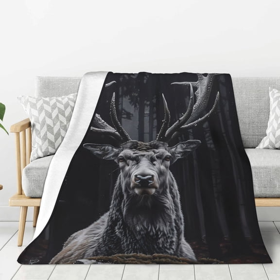 Fuzoiu Majestic Forest Stag Print Flannel Throw Blanket,Light Weight Warm Decorative,Throw Blanket Cover for Sofa, Couch, Bedroom,Travel-60"x50"