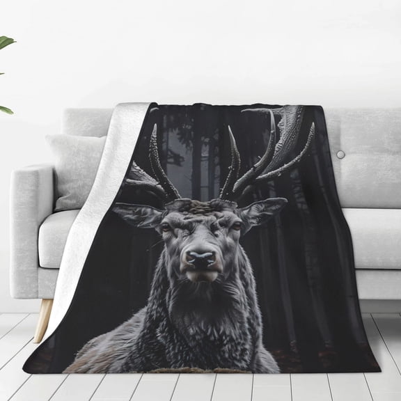 Fuzoiu Majestic Forest Stag Print Ultra-Soft Micro Fleece Blanket,All Seasons Flannel Throw, Lightweight Blanket for Bed, Sofa, Couch, Movie Night, Camping, and Travel-80"x60"