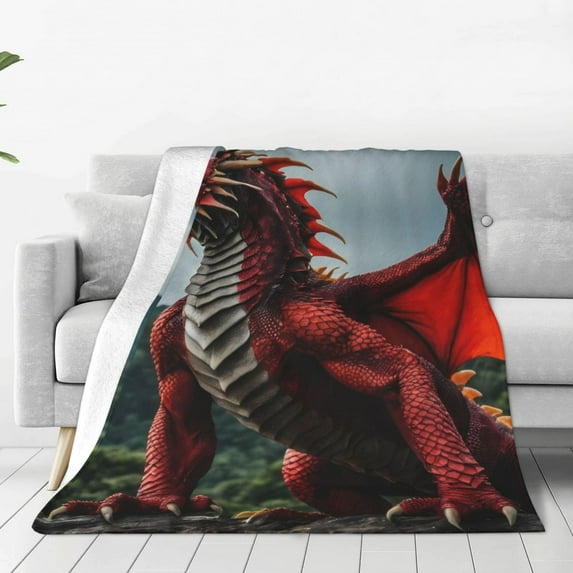 Fuzoiu Majestic Red Dragon Print Ultra-Soft Micro Fleece Blanket,All Seasons Flannel Throw, Lightweight Blanket for Bed, Sofa, Couch, Movie Night, Camping, and Travel-50"x40"