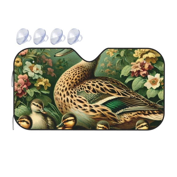 Fuzoiu Mallard Duck And Flowers Print Car Windshield Sunshade,Foldable Reflective Sun Visor,Windshield Sun Shade,UV Rays Sun Visor Shade,Auto Front Sun Shield Shade-Medium