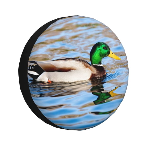 Fuzoiu Mallard Duck Swimming In A River Print Universal Spare Tire Cover with Buckle Strap, Waterproof Wheel Covers for Jeep, Trailer, RV, Truck and All Car-17 inch