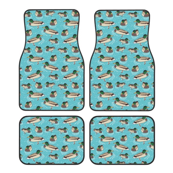 Fuzoiu Mallard Ducks Swimming In The Lake Print Carpet Floor Mats for Car,Car Foot Mat Set,Universal Fit 4 Piece Mat Pad Set,Fits Most Cars Trucks Vans Sedans SUV Auto Carpet Mat Se