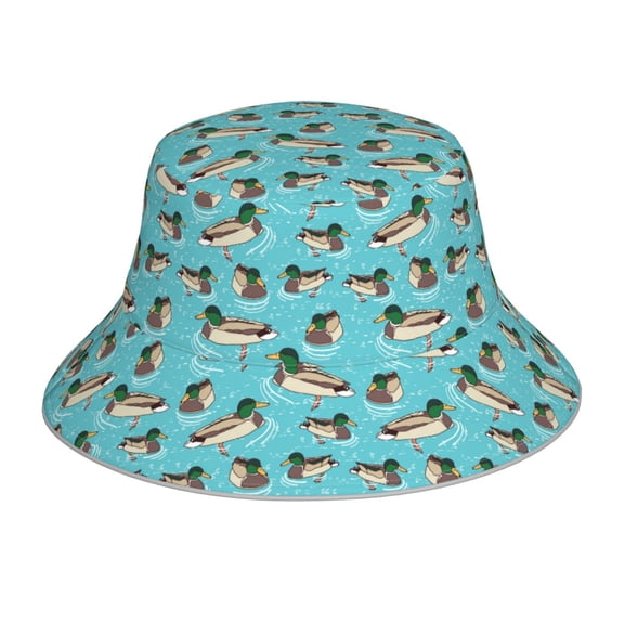 Fuzoiu Mallard Ducks Swimming In The Lake Print Reflective Bucket Hat,Outdoor Hat for Men and Women,Bucket Hat for Travel Fishing Hunting Summer Camp