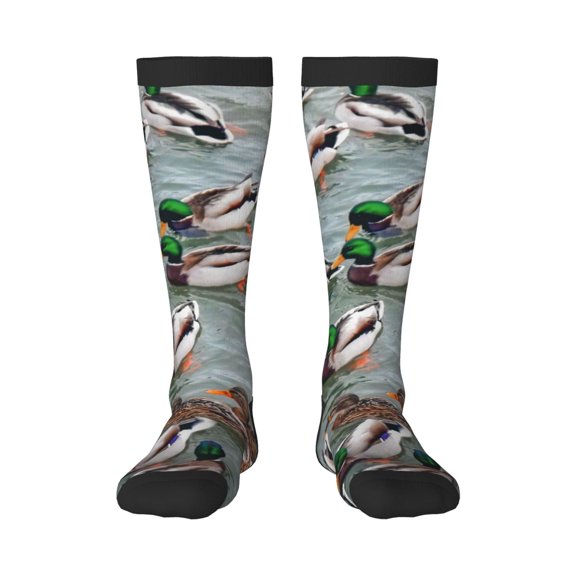 Fuzoiu Mallard Ducks Swimming Print Adult Stockings,Crew Socks,Unisex Fashion Socks, Casual Sports Socks,Comfortable Crew Socks for Everyday Wear and Sports