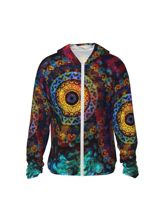 Mandala Colorful Print Unisex Sun Protection Hoodie,UPF 50+ Light Jacket,Full Zip Sun Protection Hoodie,Long Sleeve Sun Shirts,for Outdoor Activities-Small