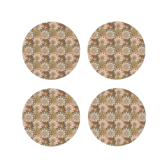 Fuzoiu Mandala Print Leather Coasters Set,Drink Coasters Set of 4,for Tabletop Protection, Durable PVC Coasters,Home Décor and Housewarming Gift-Round Shape