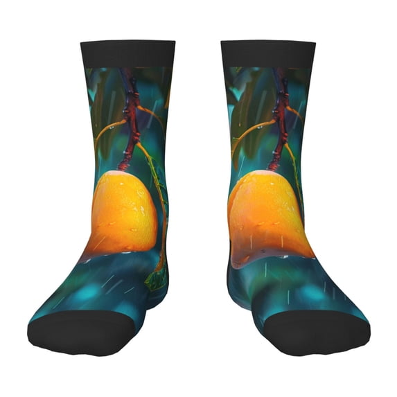 Fuzoiu Mango In The Rain Print Kids Socks For Boys Girls,Grip Crew Socks with Non Slip,Lightweight Stretch Crew Socks,Toddlers Crew Boot Socks