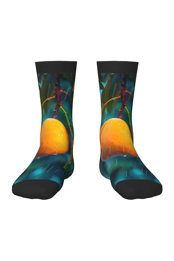 Mango In The Rain Print Kids Socks For Boys Girls,Grip Crew Socks with Non Slip,Lightweight Stretch Crew Socks,Toddlers Crew Boot Socks